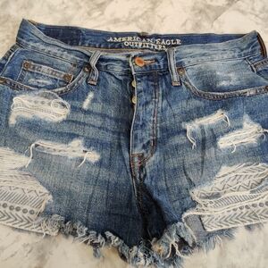 American Eagle Outfitters Blue Distressed Denim Shorts